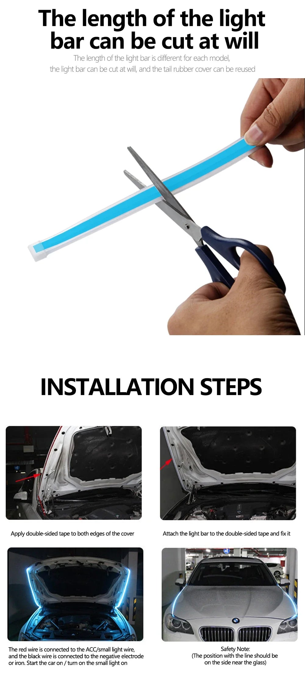 LED Daytime Running Light Scan Starting Car Hood Decorative Lights